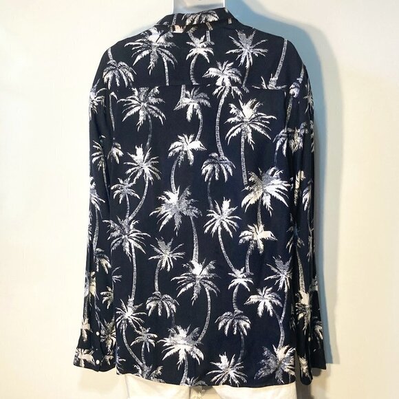 H&M SZ XL Black & White button front longer length shirt neutral comfy office - Picture 4 of 8